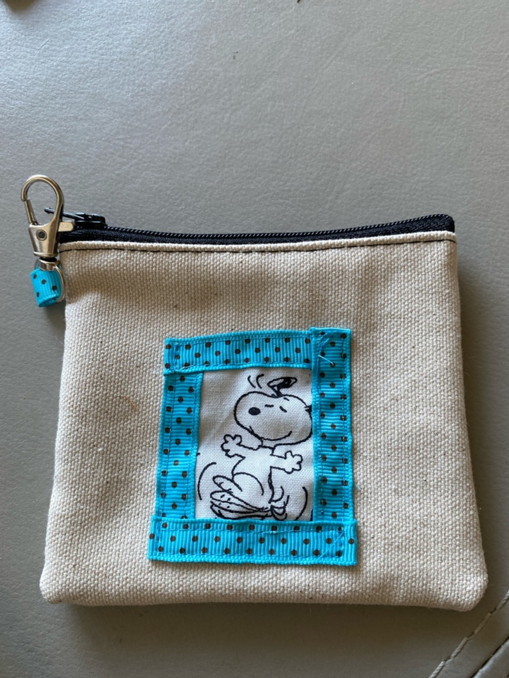 Canvas Snoopy  Peanuts Coin Accessory zippered Pouch with lobster clasp